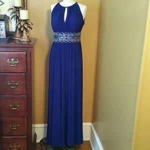 R&M Richards Sleeveless Beaded Formal Halter Gown